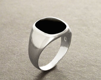 Hipster Ring - Black Onyx Ring - Silver 925 - Modern Men Ring - Onyx Gemstone - CUSHION SIGNET RING - Men jewelry - Men Ring - Black Ring.