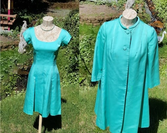 I Magnin Dress And Coat Pair Size Small Turquoise Aqua Blue