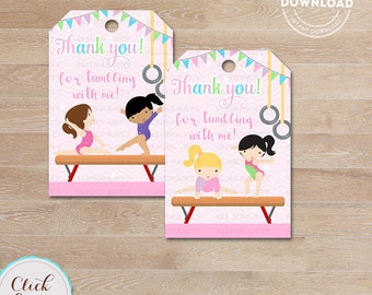 Gymnasitcs Favor Tags, Gymnastics Thank You Tags, Gymnastics Gift Tags, Tumbling Favor Tags, Printable Decoration, Instant Download