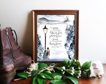 Narnia Art Print, C.S. Lewis Printable Quote Poster ~ "Some Journeys, Some Adventures" ~ Inspirational Calligraphy 8x10 Wall Art