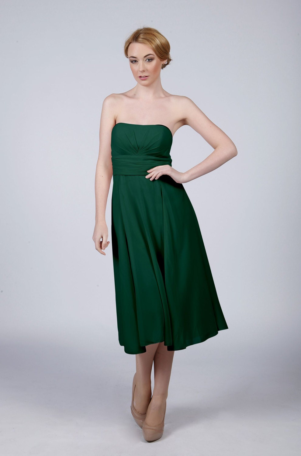  Forest  Green  Strapless Short Bridesmaid  Prom  Dress  by