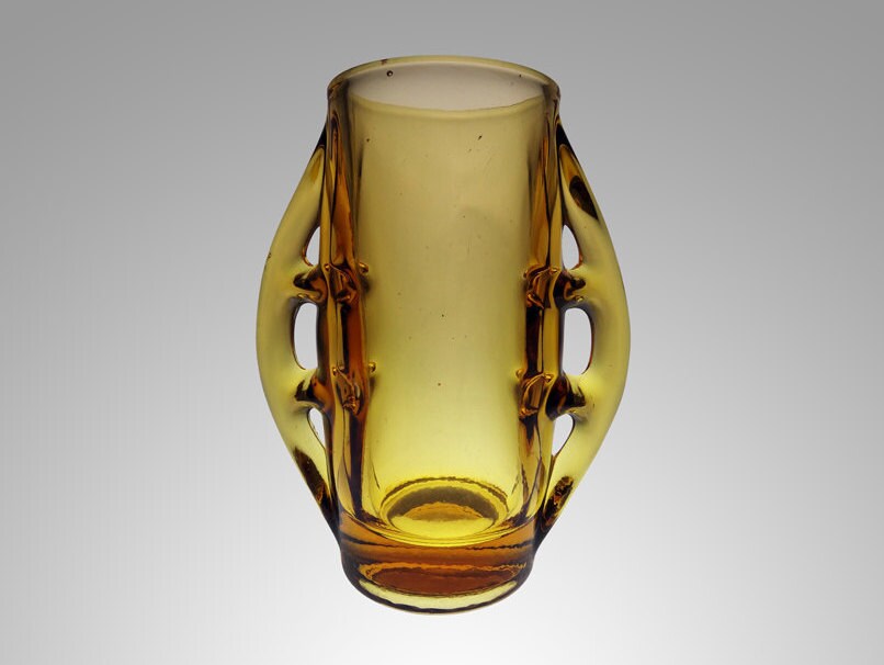 Retro Polish amber winged glass vase by