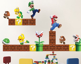 Super Mario Decals, Mario Decals, Game Room, Vintage Nintendo Decals, Super Mario Wall Designs, Super Mario Wall Murals, Mario Art, n71