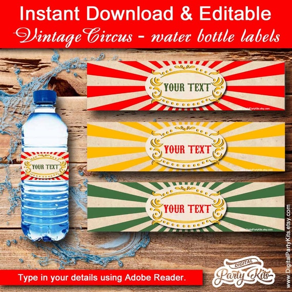 Vintage Circus Water Bottle Labels / Carnival by DigitalPartyKits