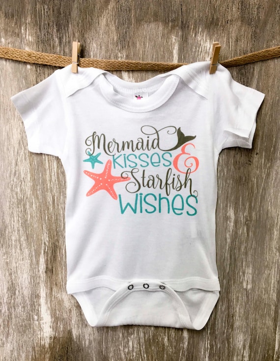 Mermaid kisses starfish wishes baby onesie by HeritageKidDesigns