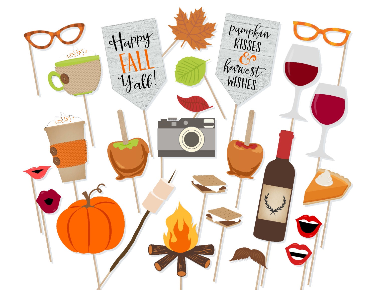 Printable Happy Fall Y'all Photo Booth Props Instant