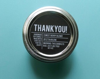 Thank You Candle - Scented Soy Candle - Thank You Gift - By Etta Arlene Candles - 4 oz Jar