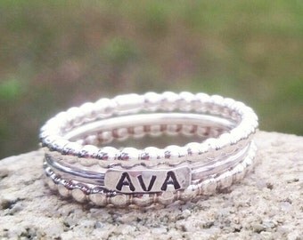2mm Sterling Silver Stackable Name Rings, Stackable Mother's Rings, Layered Rings, Stackable Rings, Customized Rings, Name Rings Stackable