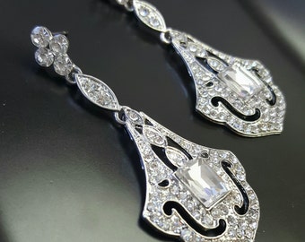 Art Deco Earrings Wedding, Crystal Bridal Earrings, Gatsby Wedding Earring, Chandelier Earrings, 1920's Earrings, Great Gatsby Jewelry