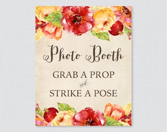 Fall Flower Photo Booth Printable Sign - Autumn Floral Bridal Shower Photo Booth Sign - Rustic Wedding Shower Photo Station Sign - 0018