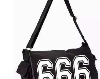 666 Evil Messenger Bag, Hand Screen Printed Cotton Canvas Messenger Bag, Messenger Bag, Computer Bag,