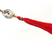 Geode Necklace red silk tassel necklace druzy agate slice necklace bohemian jewelry mothers necklace long pendant necklace copper rustic Geode Necklace red silk tassel necklace druzy agate slice necklace bohemian jewelry mothers necklace long pendant necklace copper rustic