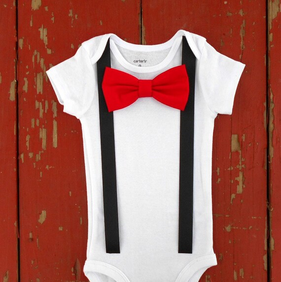 Items similar to Bow Tie Suspender Onesie, Take Home Outfit, Boy