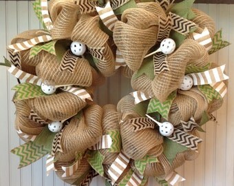 Burlap deco mesh golf wreath, golf wreath, sports wreath, summer burlap mesh wreath, spring burlap mesh wreath, burlap sports wreath
