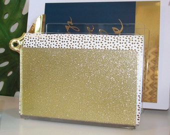 File Sorter-Acrylic-Glitter-Gold-Desk Accessories-NEW-Made in USA