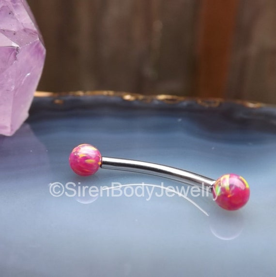 Opal nipple barbell piercing 14g rings blue by SirenBodyJewelry