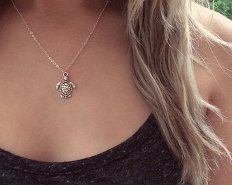 NEW Turtle Necklace, Silver Turtle Necklace, Turtle Choker, Beach Choker, Turtle Jewellery, Mermaid Jewelry, Boho Holiday Necklace