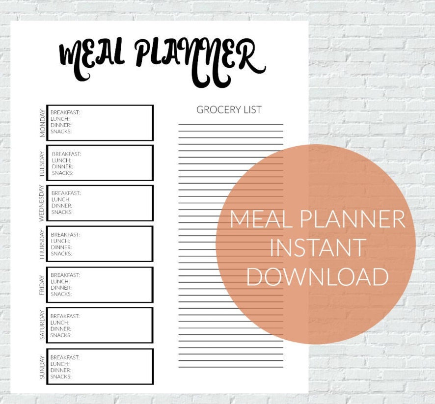 printable weekly meal planner 8 x 10 instant by printablesbysoph