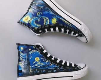 Hand painted sneakers: Starry Night van Gogh theme, handmade chucks, van Gogh shoes, hand painted shoes, painted chucks, Converse
