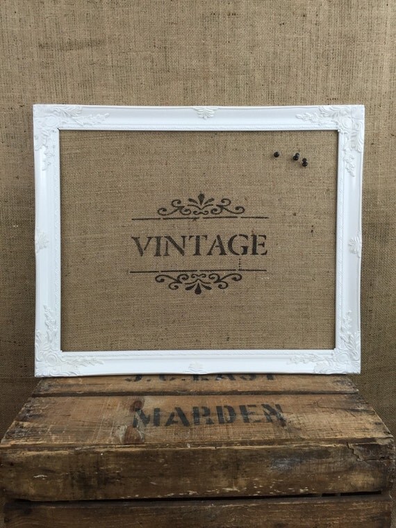 WHITE BULLETIN BOARD // FraMed Notice Board // Framed Pin Board // Burlap Bulletin Board // WHiTE Jute Hessian Vision Board // Message Board