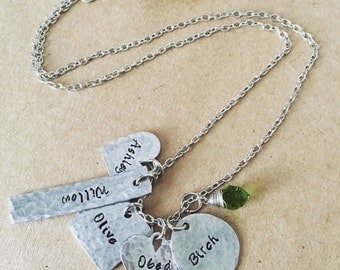 Distressed hammered handstamped necklace / Mother's Day gift / Up to five names / multiple name jewelry / grandkids names / tag necklace