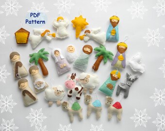 PDF pattern Nativity set ornaments Nativity set scene Christmas ormaments Felt christmas ornament Mary Joseph Jesus Wise men ornament