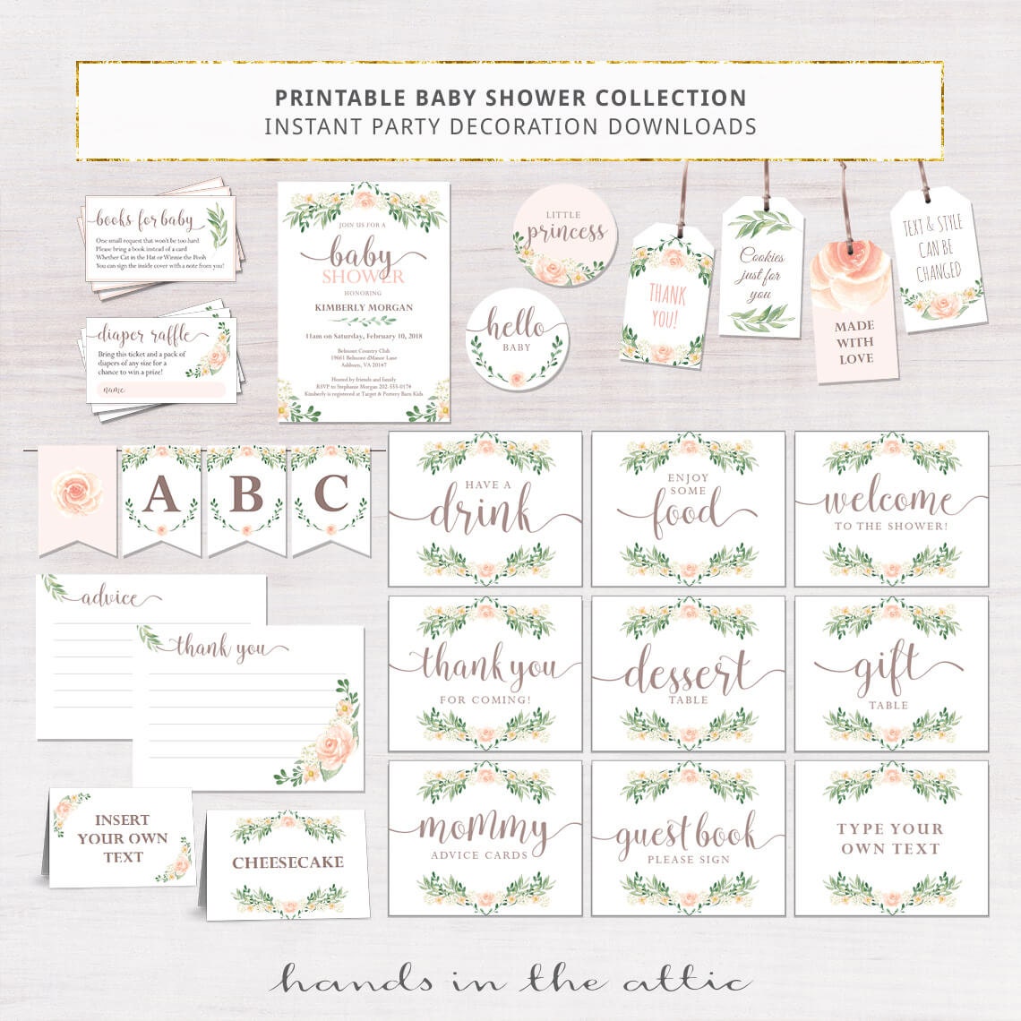 Floral baby shower decor printable templates spring baby