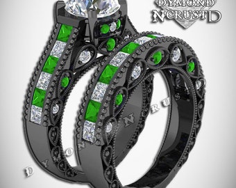 green lantern inspired white green emerald swarovski black rhodium or black gold deluxe engagement bridal - Green Lantern Wedding Ring green lantern inspired white green emerald swarovski black rhodium or black gold deluxe engagement bridal - Green Lantern Wedding Ring