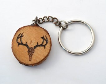 Deer Skull Custom Wooden Keychain Pyrography Wood Burning