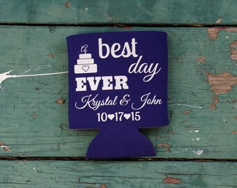 Wedding Cozies Set of 75 / Best Day Ever / Wedding Favors / Can Coosie / Custom Coolers / Wedding Cozy / Beer Holder / Can Insulator