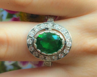 Emerald Ring, Antique Ring, Vintage Ring, Antique Emerald Ring, Antique Rings, Sterling Silver Ring, Green Vintage Ring