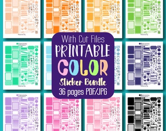 Printable Planner Bundle Printable Planner Stickers - 36 Colors / Sheets Printable Bundle - W/Cut Files