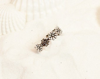 Sterling Silver Flower Toe Ring, Silver Adjustable Toe Ring, Flower Toe Ring, Silver Pinkie Ring, Silver Midi Ring, Silver Toe Ring