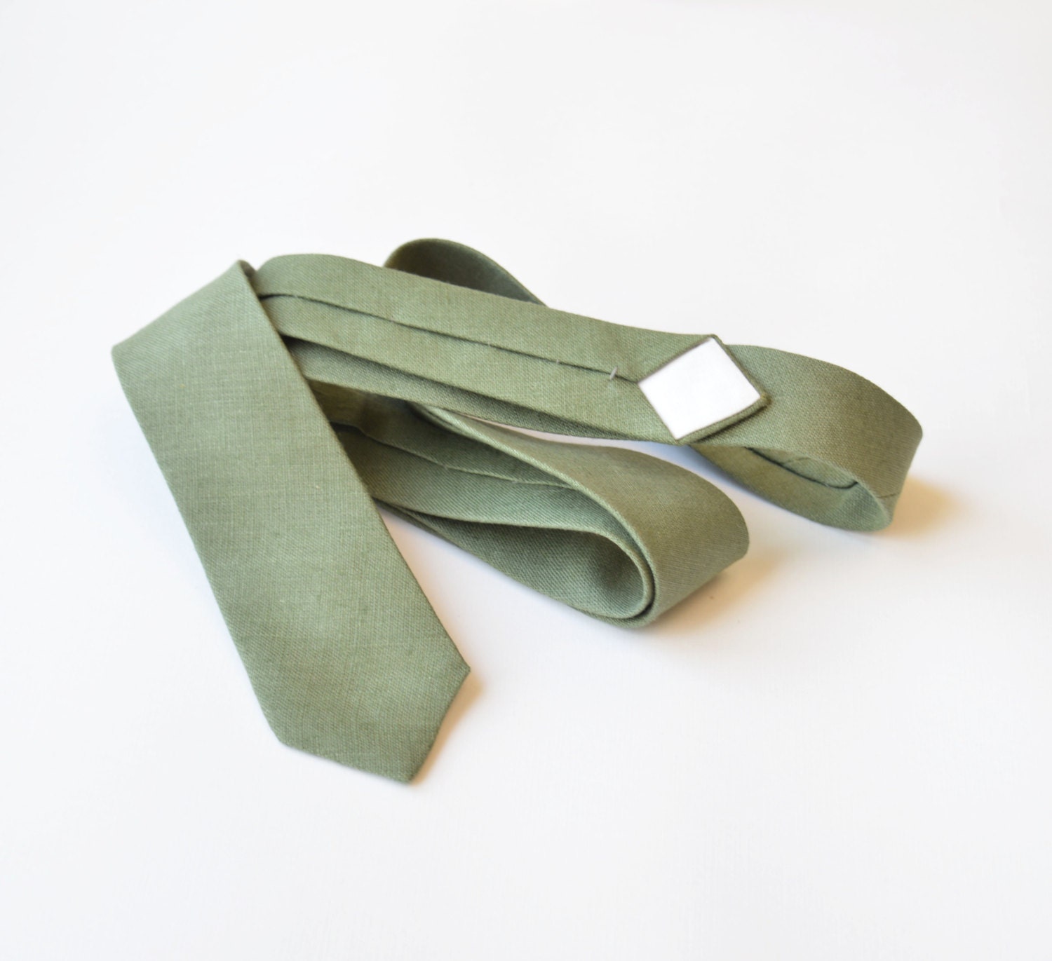 Sage green linen skinny tie mens neck tie linen by NODRAMAforman