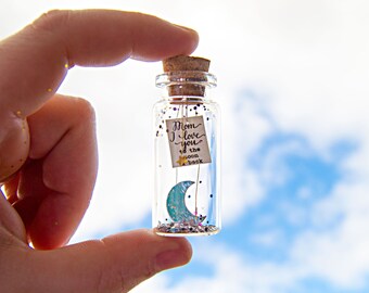 I love you to the moon & back. Tiny message in a bottle. Personalised Gift. Funny Love Card. Valentine Card. Special greeting card.