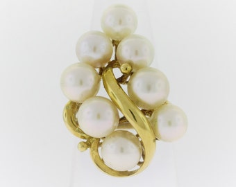 Vintage Grape Cluster Pearl Ruby 14k Gold Ring, June Birthstone, Pearl Jewelry