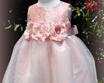 Flower girl, wedding dress,couture infant dress, girl dress, special occasion dress, BLush Pink girl dress