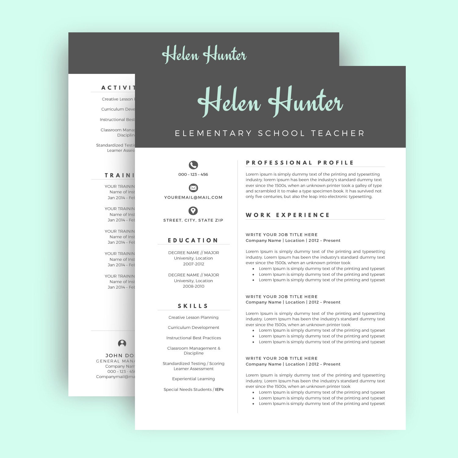 resume template    cv template for word two page resume cover