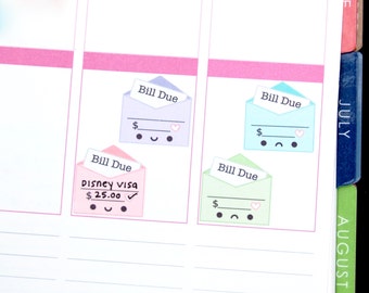 Happy or Sad Bill Due Write-in Tracker Reminder Cute Kawaii Planner Stickers Erin Condren Midori Kate Spade Kikkik Funny Cute Money Budget