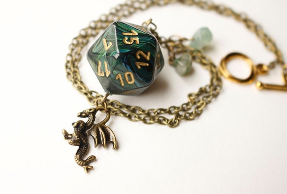 Emerald Dragon Dungeons and Dragons D20 Necklace Pendant