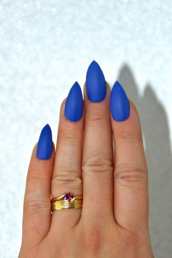 Items similar to Royal blue matte stiletto nails, stick on nails, press on nails, nail designs ...