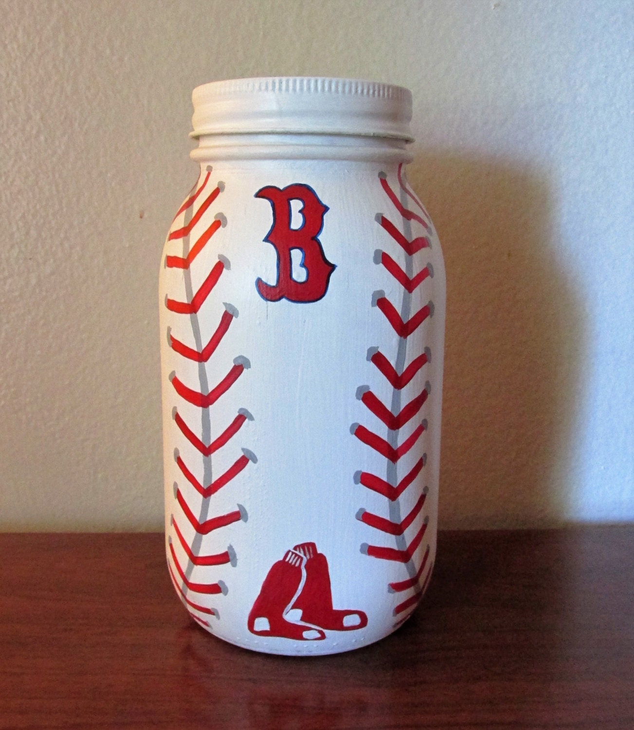 HandPainted Mason Jar Piggy Bank featuring Boston by BrenDecor