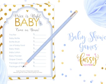 Price is Right Baby Shower Game, Baby Shower Games, Printable Baby Shower Game, Instant Download, Printable Games, Blue and Gold