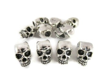 Skull Beads for Paracord, Tibetan Silver, Large Hole Beads, Metal, European Beads, Jewelry, Hair, Rocker, 10, 25, 50, Beads, Charms,