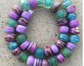 Lampwork glass bead set Made to ORDER Lampwork bead set rondelle beads Handmade glass beads lampwork purple beads Italian Glass Beads