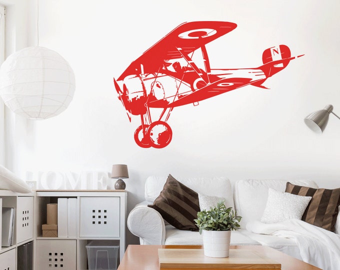 Airplane biplane - wall decals wall sticker wall sticker mural stickers wall stickers tattoo sticker interior design motif w601a