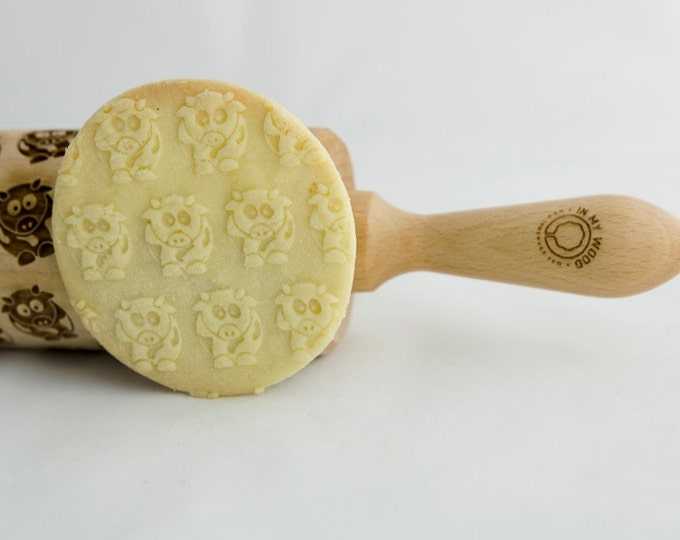 COWS rolling pin, embossing rolling pin, engraved rolling pin for a gift, flowers, KIDS, gift ideas, gifts, unique, autumn, wedding