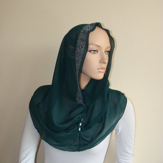 Infinity scarf dark green Chiffon Pine hijab catholic veil