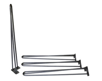 28" Hairpin Legs (Raw Steel, Three-Rod) - Set of 4 Table Legs - Mid Century Modern - Industrial Strength