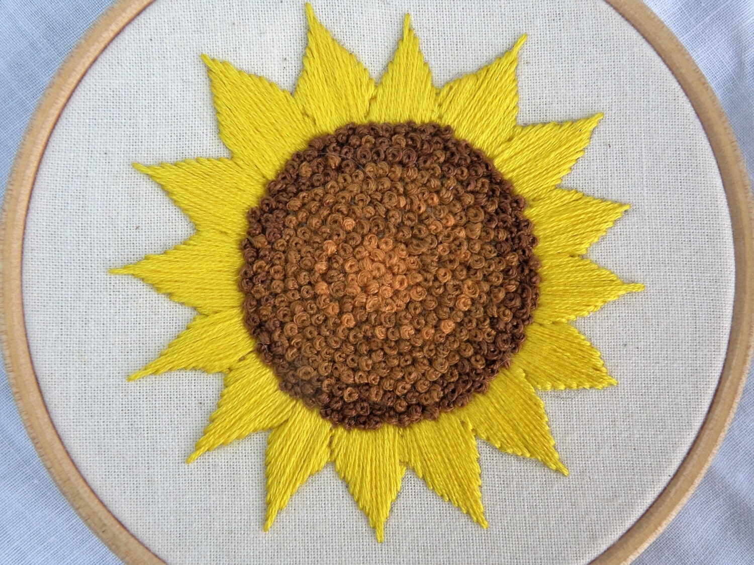 Sunflower Hand Embroidery Embroidered Flower Hoop 4 inch Wall